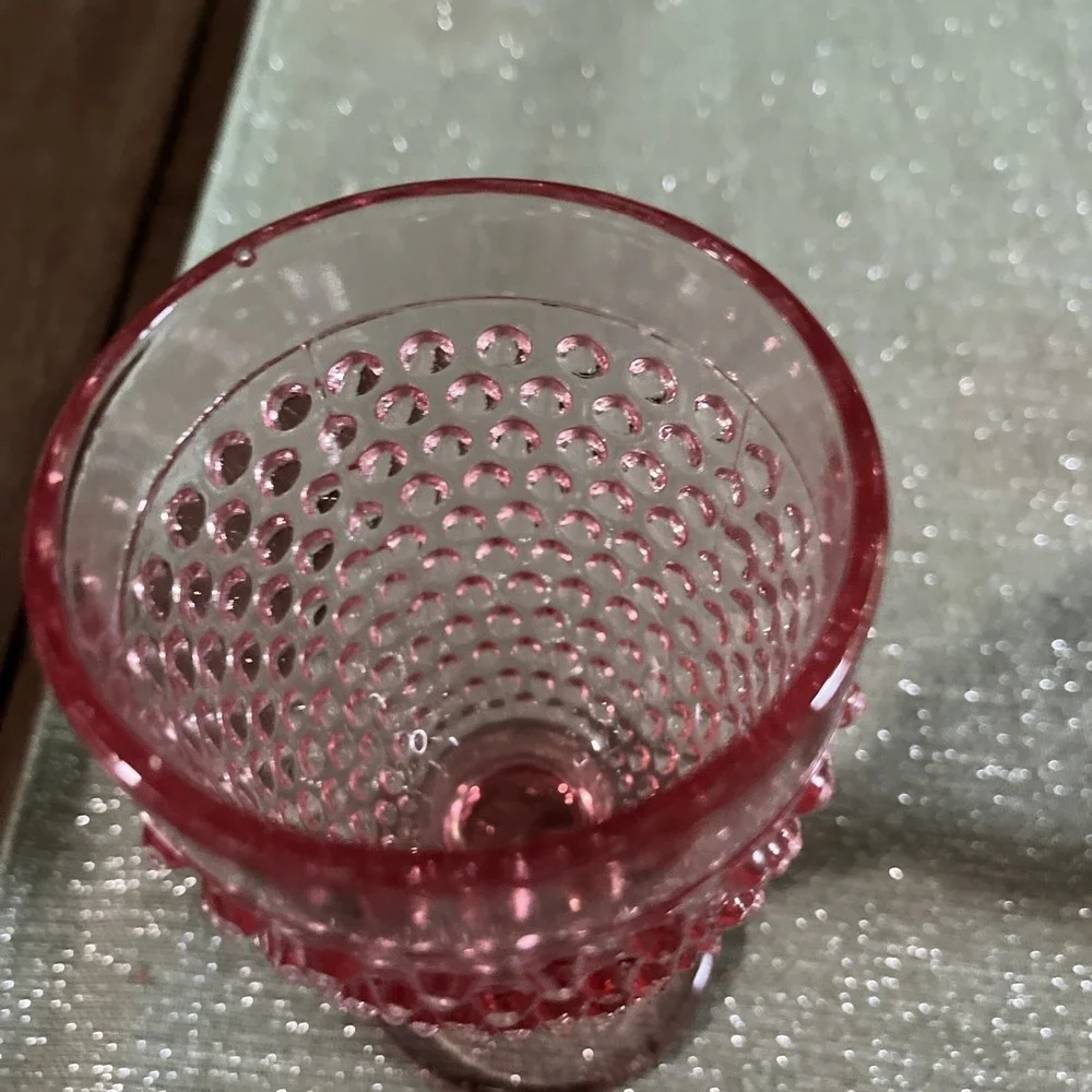 Vintage Smith Glass  Hobnail Cranberry Pink Water Goblet~set Of 3